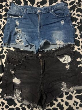 Distressed Denim Shorts Duo - Blue & Black 2xl